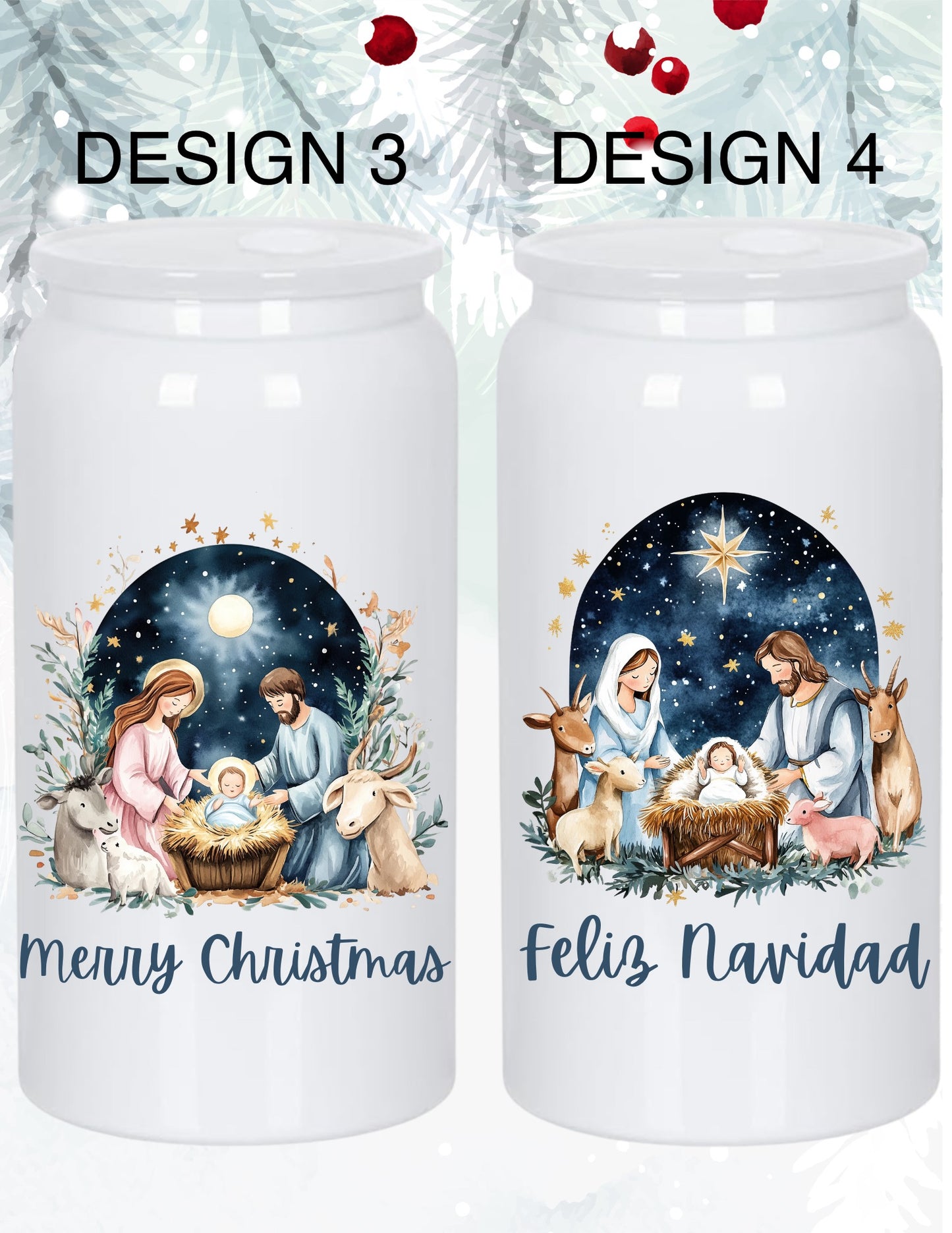 True Christmas story, Christmas tumblers , oh Holy night , Nativity scene, Christmas Day can glass, nativity scene tumblers