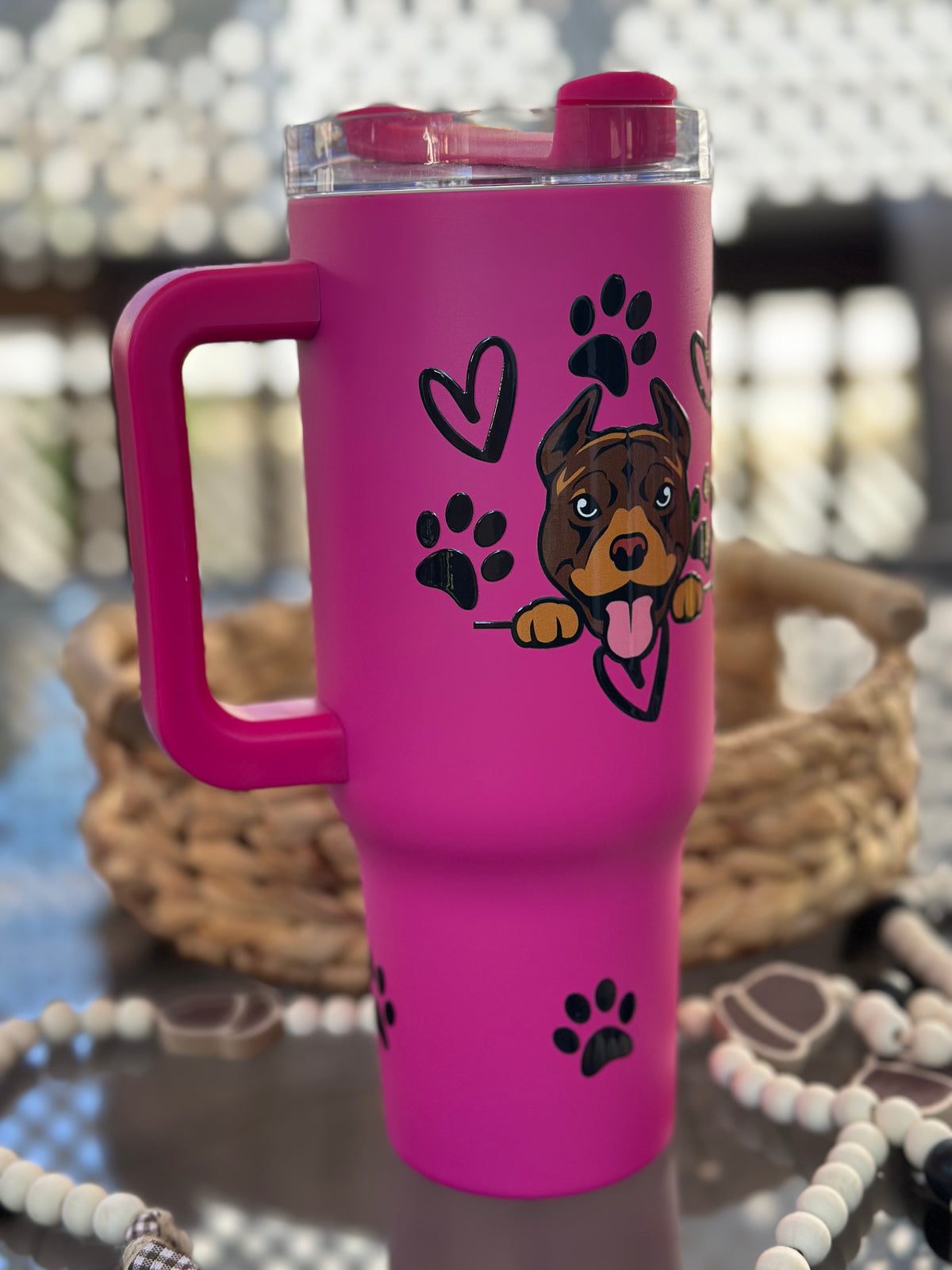 40 oz Dog Lover Tumbler – Personalized Stainless Steel Cup with Handle