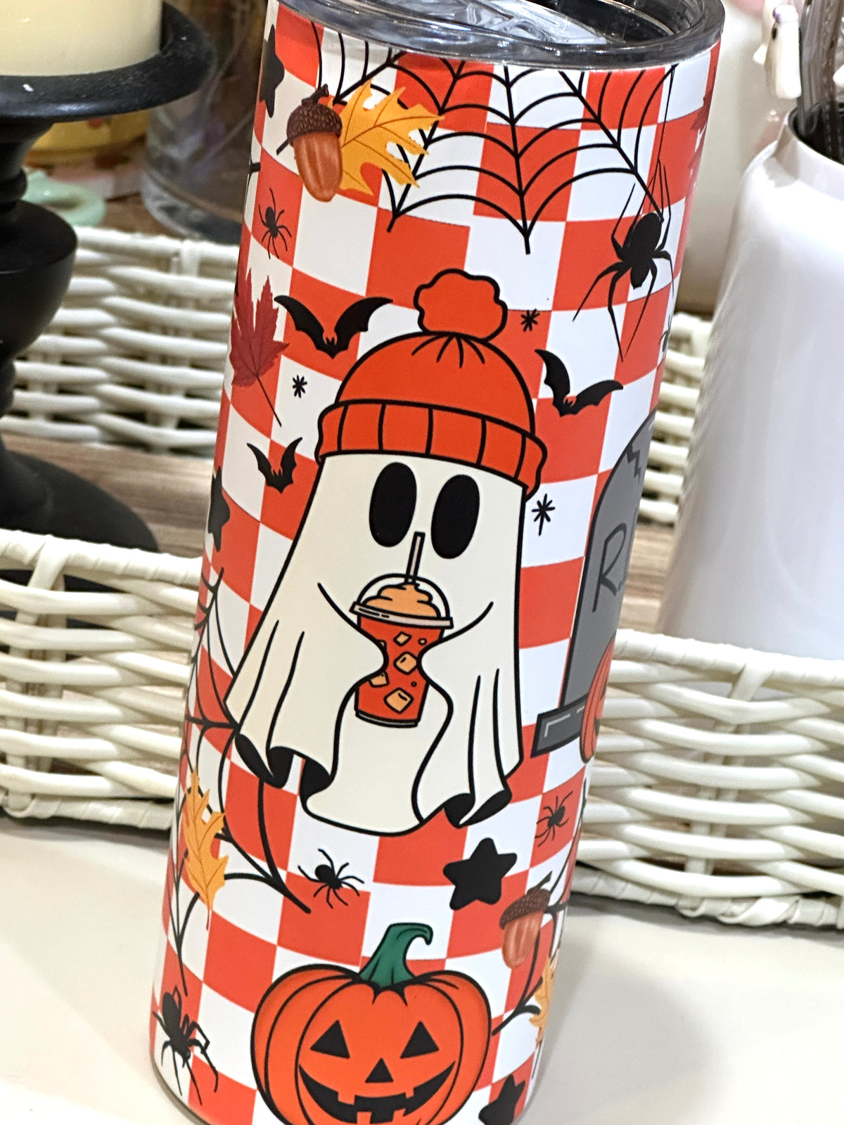 Halloween Tumbler, Glow in the dark Halloween tumbler, Checker tumbler, ghost tumbler,