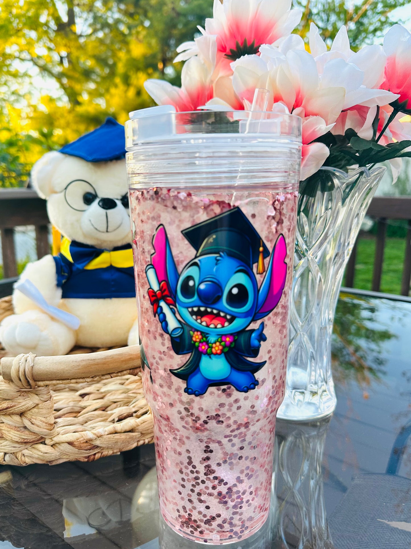 Personalized Graduation Snow Globe Tumbler – Custom Name Glitter Cup, Class of 2026 Gift