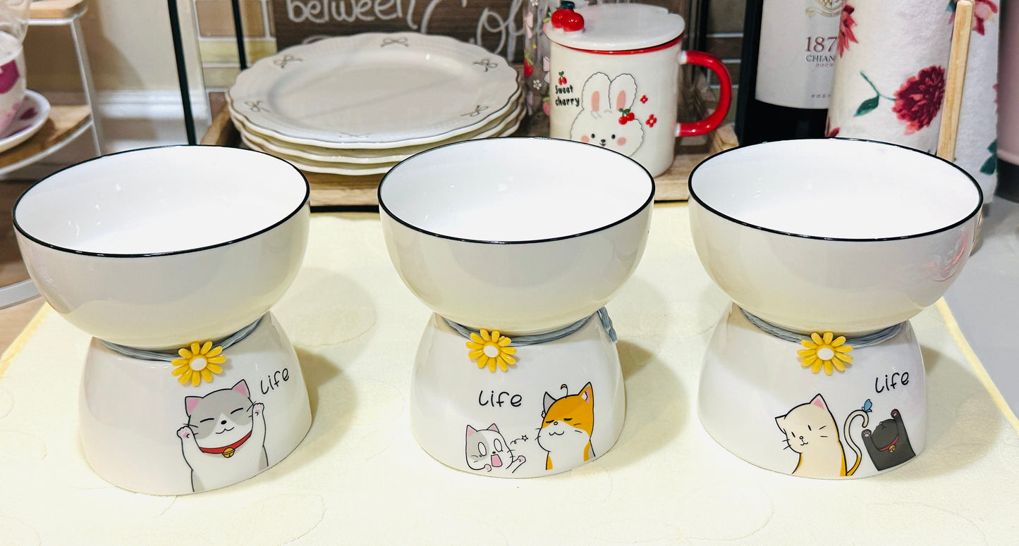 Elevated ceramic bowls for pets, Cats bowl, ceramic bowl for small pets, cat feeder for cats and small dogs