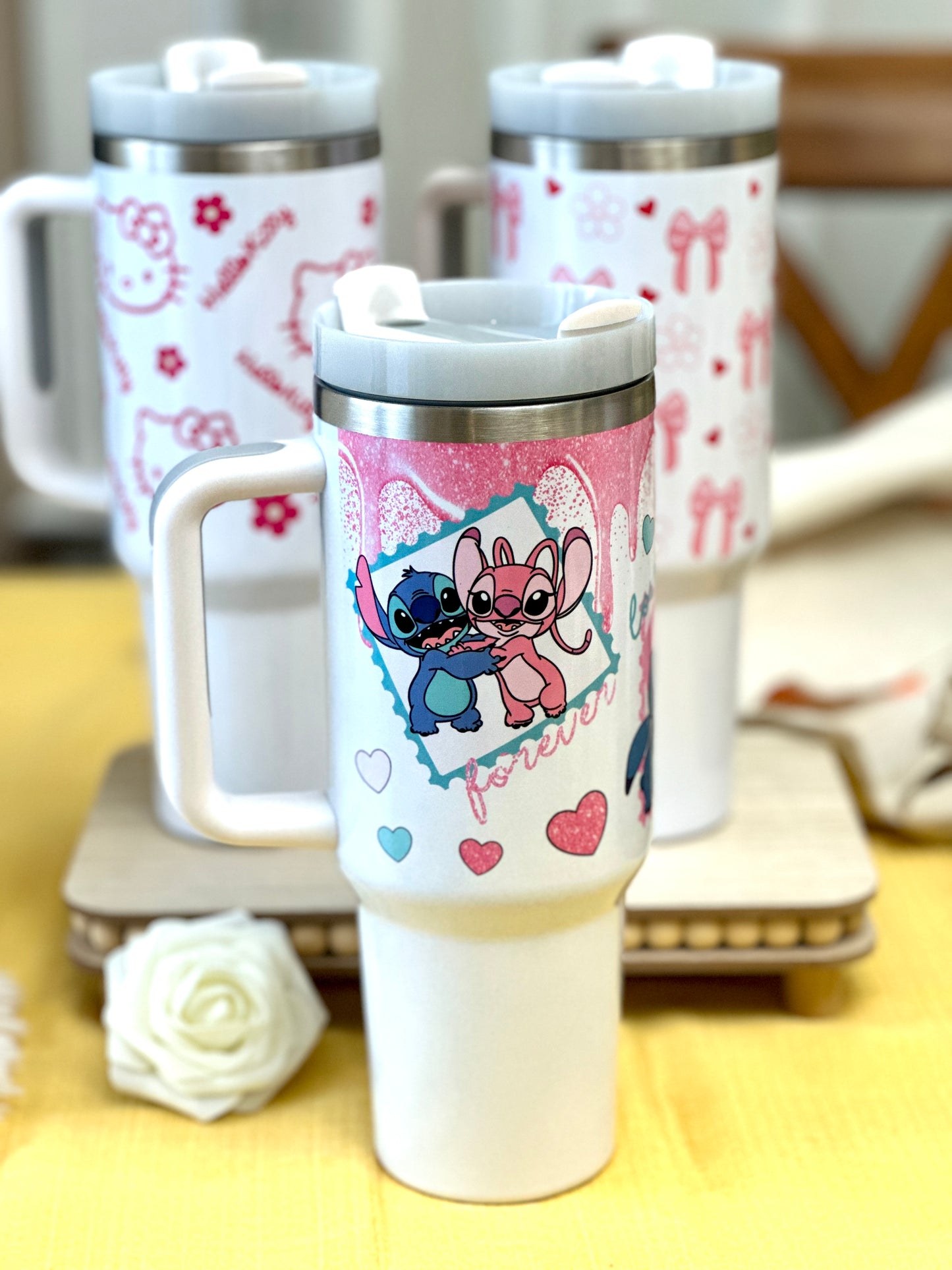 Stainless steel tumblers, Kitty tumblers, 40 oz tumblers, kitty tumblers with handles, alien tumblers, coquette bow tumblers, birthday gifts, back to school gifts, personalized tumblers.