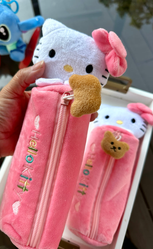 Kitty Pencil Pouch,Plush Pen Case Cute Kt Cat school pencil case, Cosmetic Bag, Girls Student Supplies Stationery, pencil case