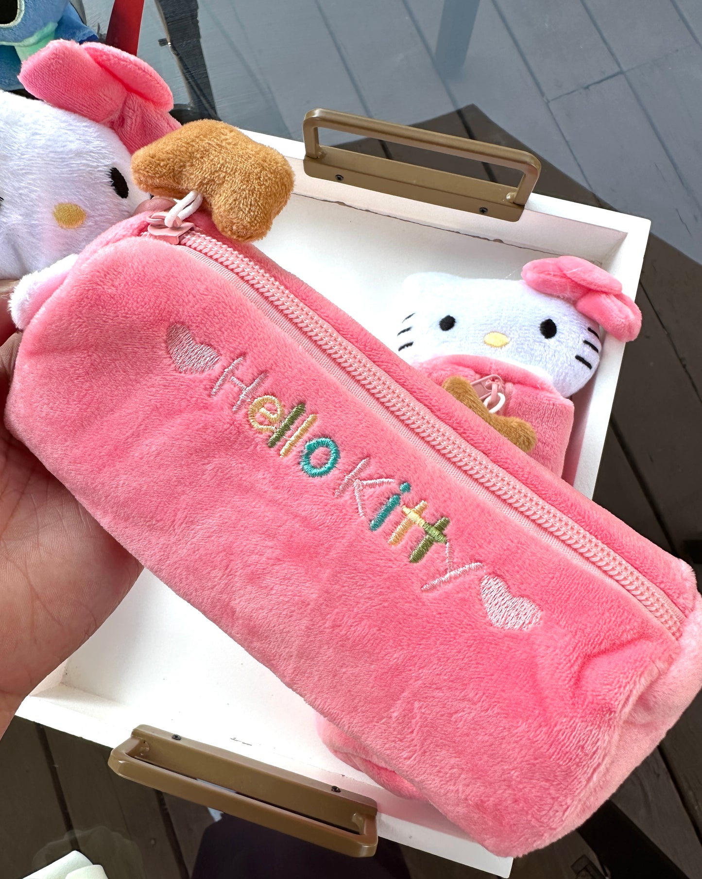 Kitty Pencil Pouch,Plush Pen Case Cute Kt Cat school pencil case, Cosmetic Bag, Girls Student Supplies Stationery, pencil case
