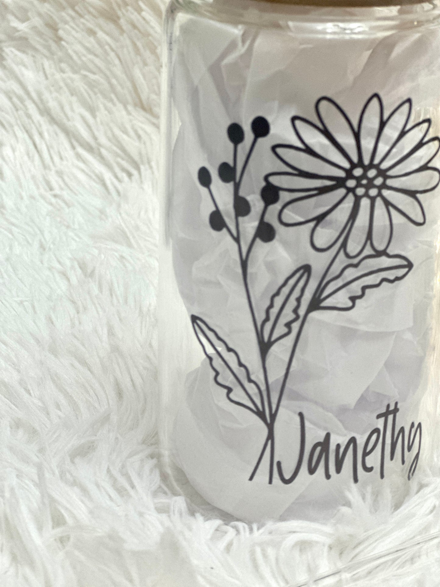 Birthday flower, personalized gifts, custom can glass shape
