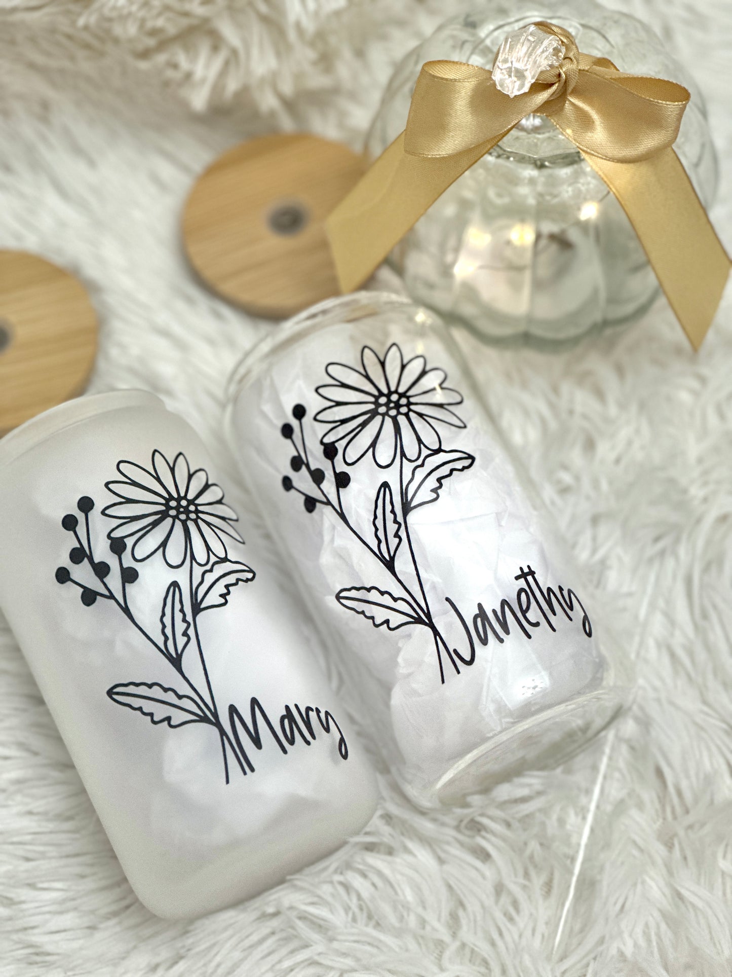 Birthday flower, personalized gifts, custom can glass shape