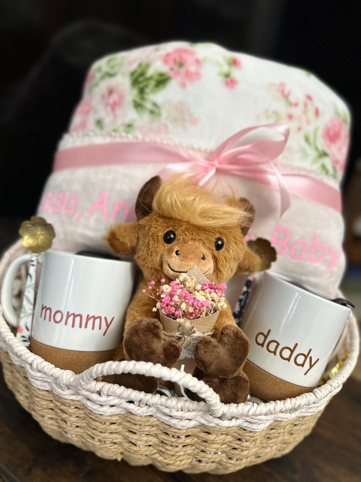 Mommy &amp; Daddy Mug Set with Floral Spoon | Gift for New Parents
