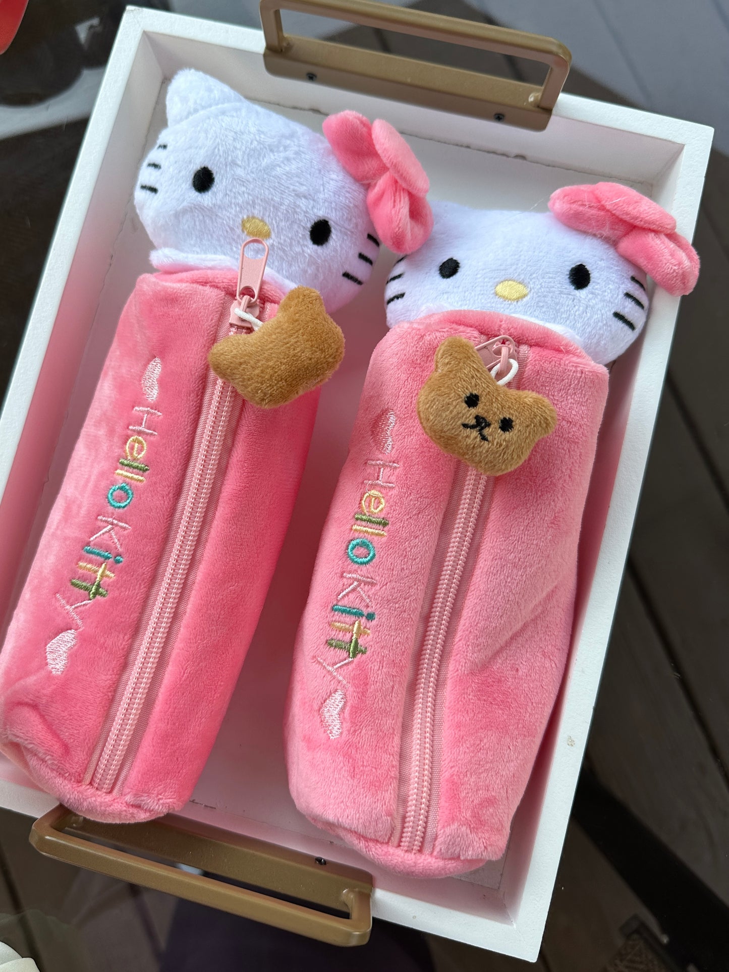 Kitty Pencil Pouch,Plush Pen Case Cute Kt Cat school pencil case, Cosmetic Bag, Girls Student Supplies Stationery, pencil case