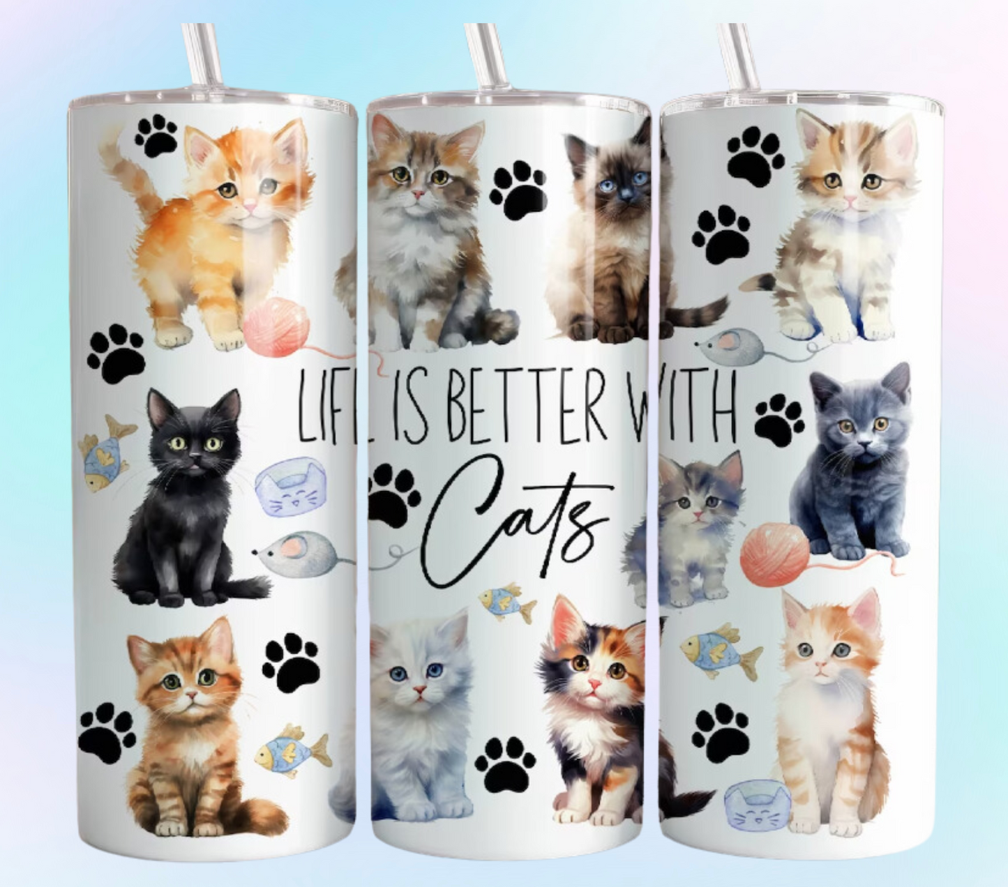 Cute tumblers, skinny tumblers, baby highland cow tumbler, baby sloth water bottle, life is better with cats and dogs tumblers