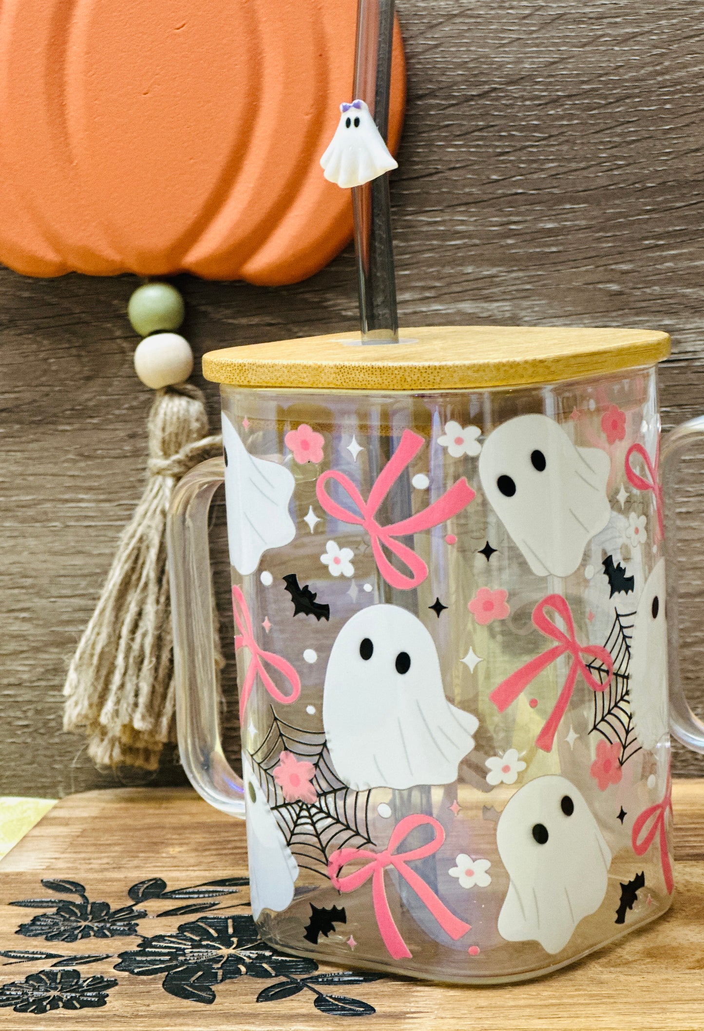 Spooky Cute Ghost Halloween Cup – 16oz Acrylic Mug with Straw