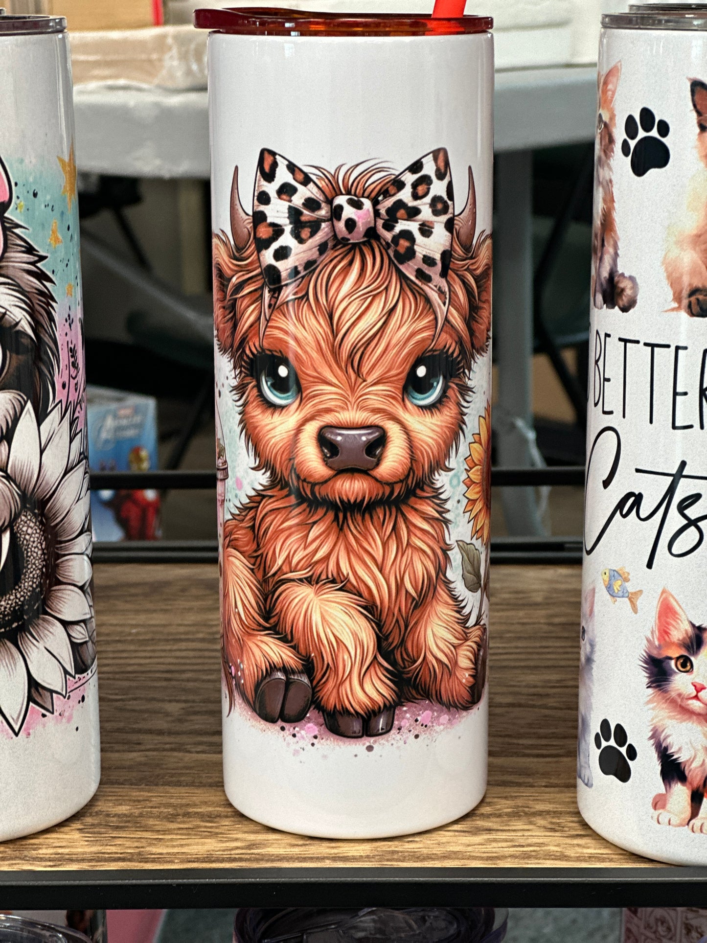 Cute tumblers, skinny tumblers, baby highland cow tumbler, baby sloth water bottle, life is better with cats and dogs tumblers