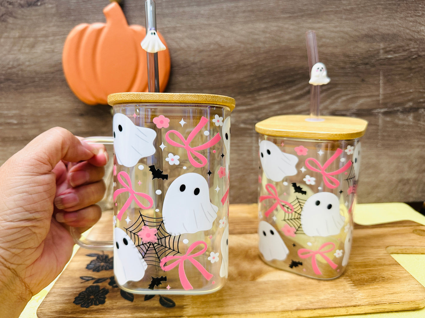 Spooky Cute Ghost Halloween Cup – 16oz Acrylic Mug with Straw
