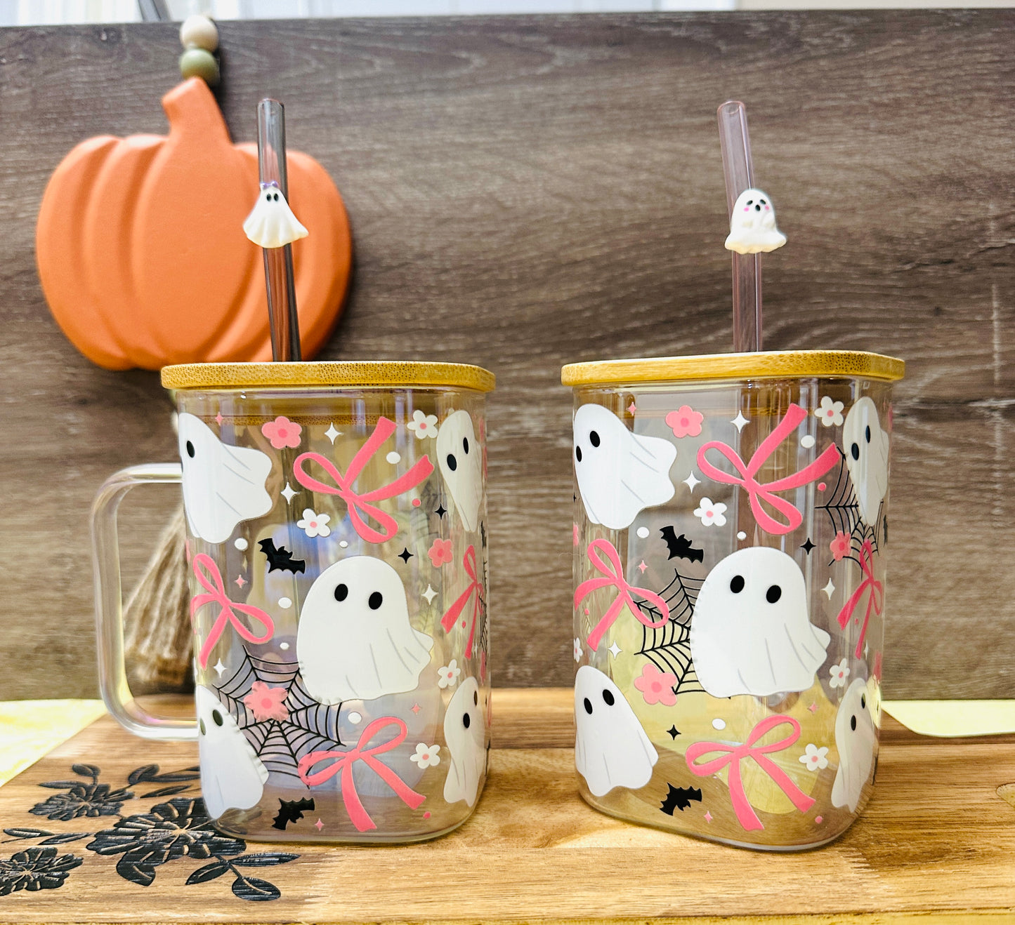 Spooky Cute Ghost Halloween Cup – 16oz Acrylic Mug with Straw
