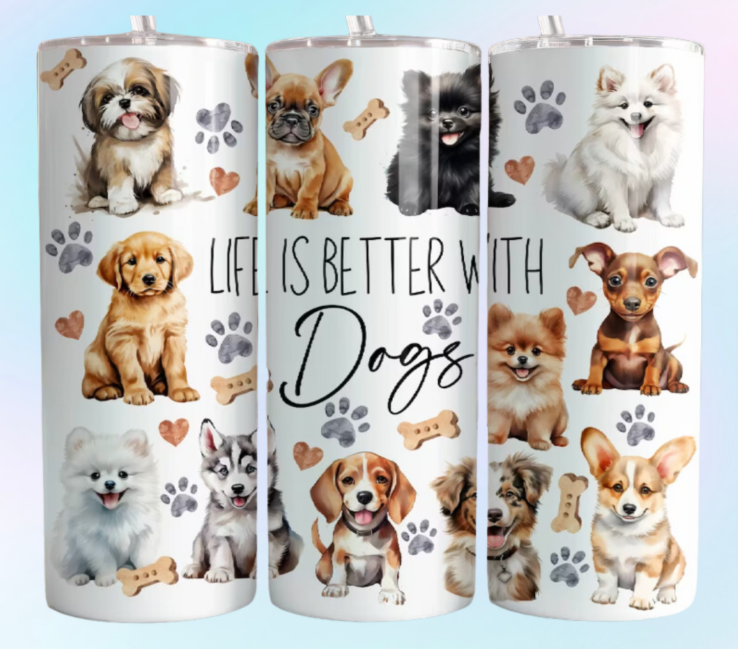 Cute tumblers, skinny tumblers, baby highland cow tumbler, baby sloth water bottle, life is better with cats and dogs tumblers