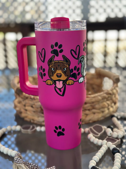 40 oz Dog Lover Tumbler – Personalized Stainless Steel Cup with Handle