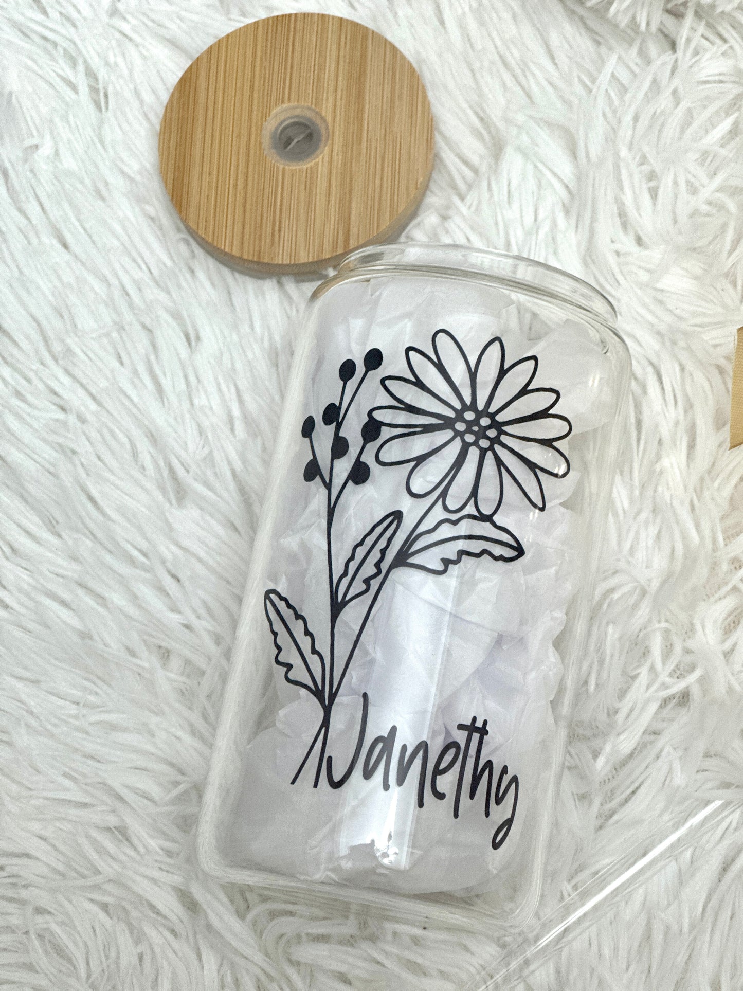 Birthday flower, personalized gifts, custom can glass shape