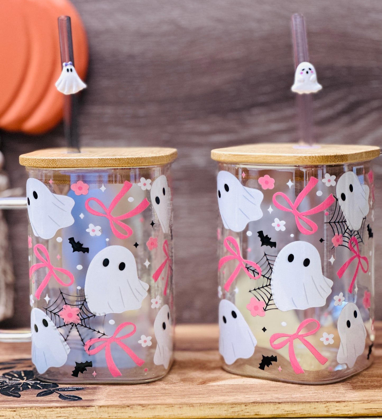 Spooky Cute Ghost Halloween Cup – 16oz Acrylic Mug with Straw