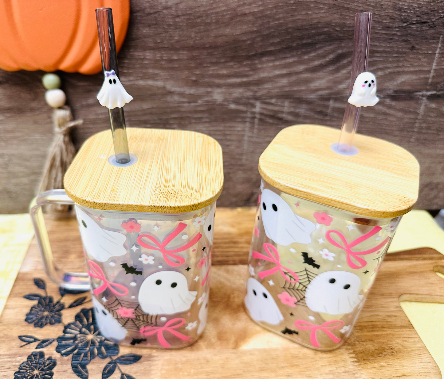 Spooky Cute Ghost Halloween Cup – 16oz Acrylic Mug with Straw