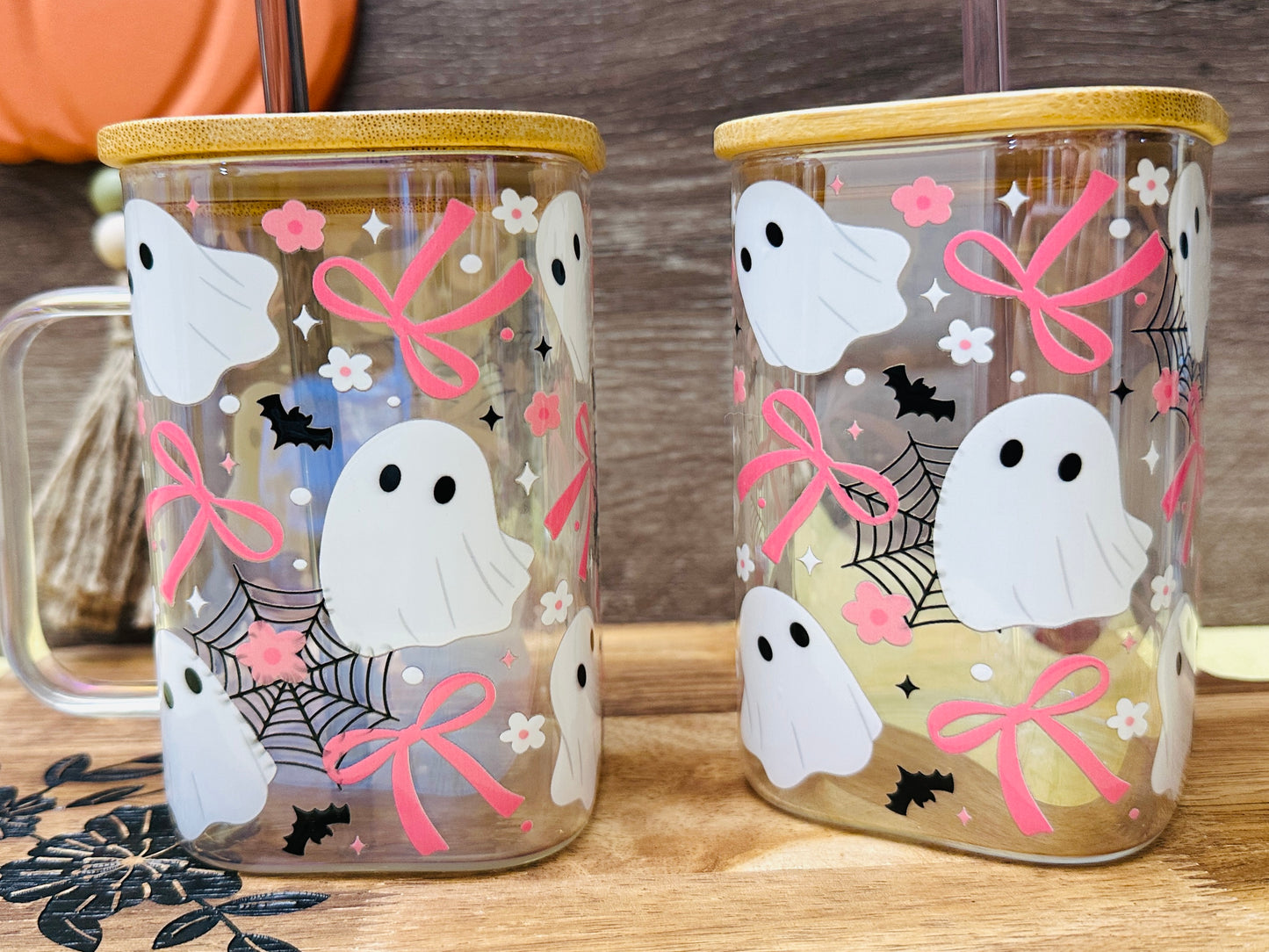 Spooky Cute Ghost Halloween Cup – 16oz Acrylic Mug with Straw