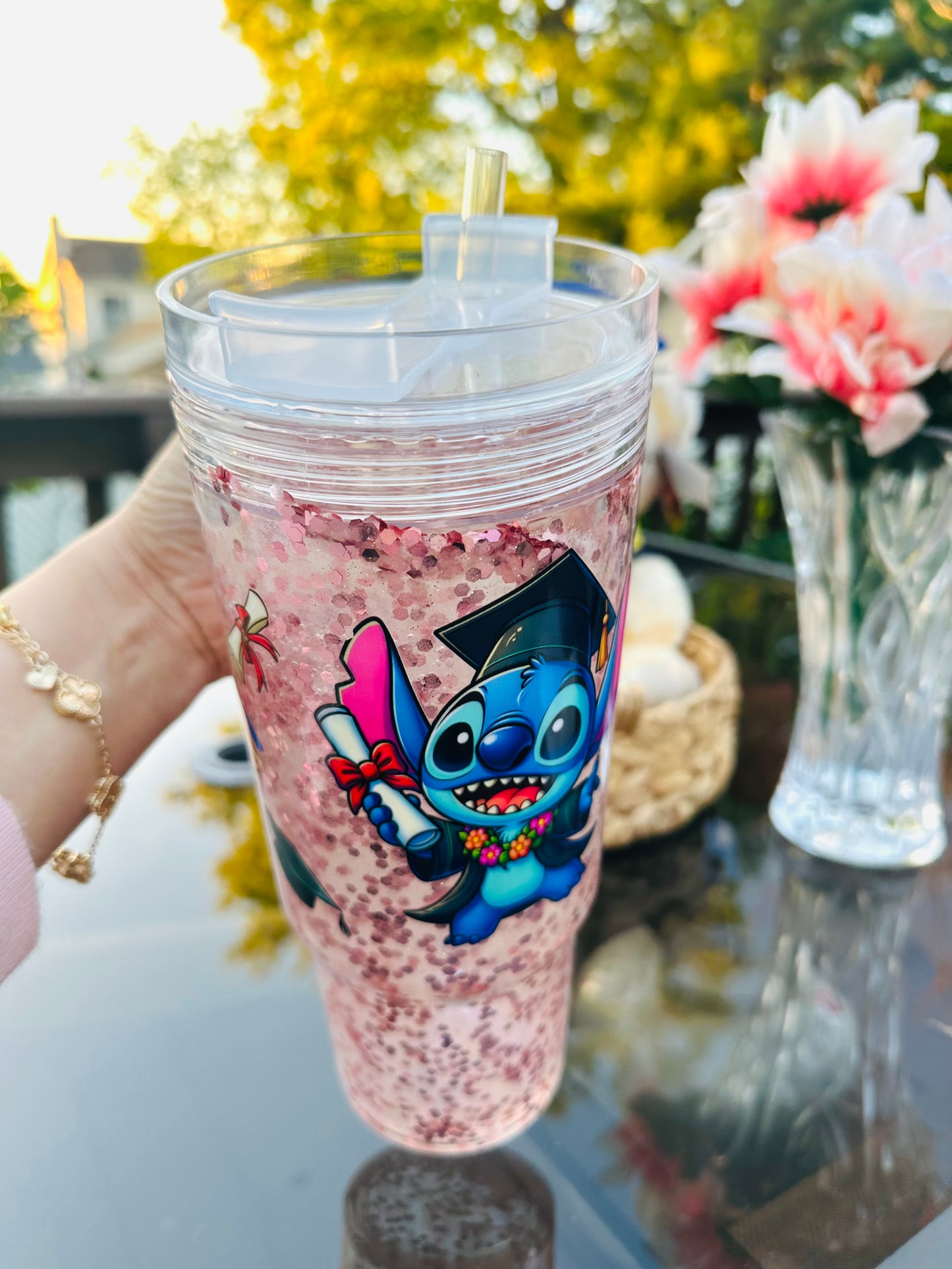 Personalized Graduation Snow Globe Tumbler – Custom Name Glitter Cup, Class of 2026 Gift