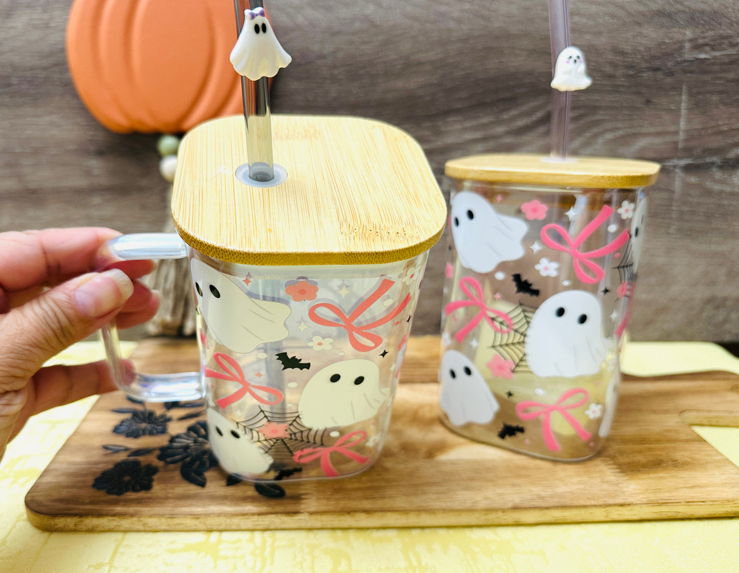 Spooky Cute Ghost Halloween Cup – 16oz Acrylic Mug with Straw