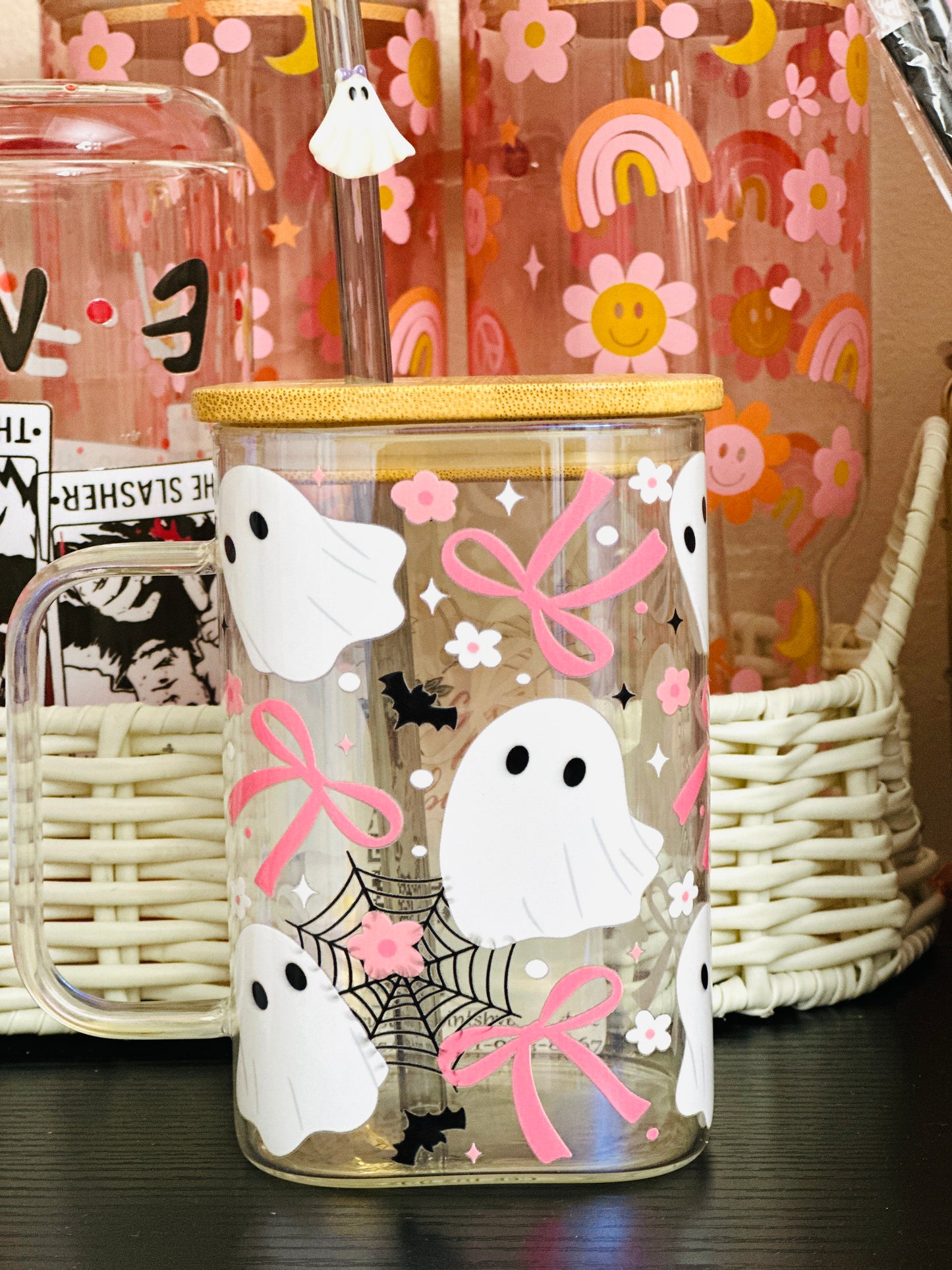 Spooky Cute Ghost Halloween Cup – 16oz Acrylic Mug with Straw
