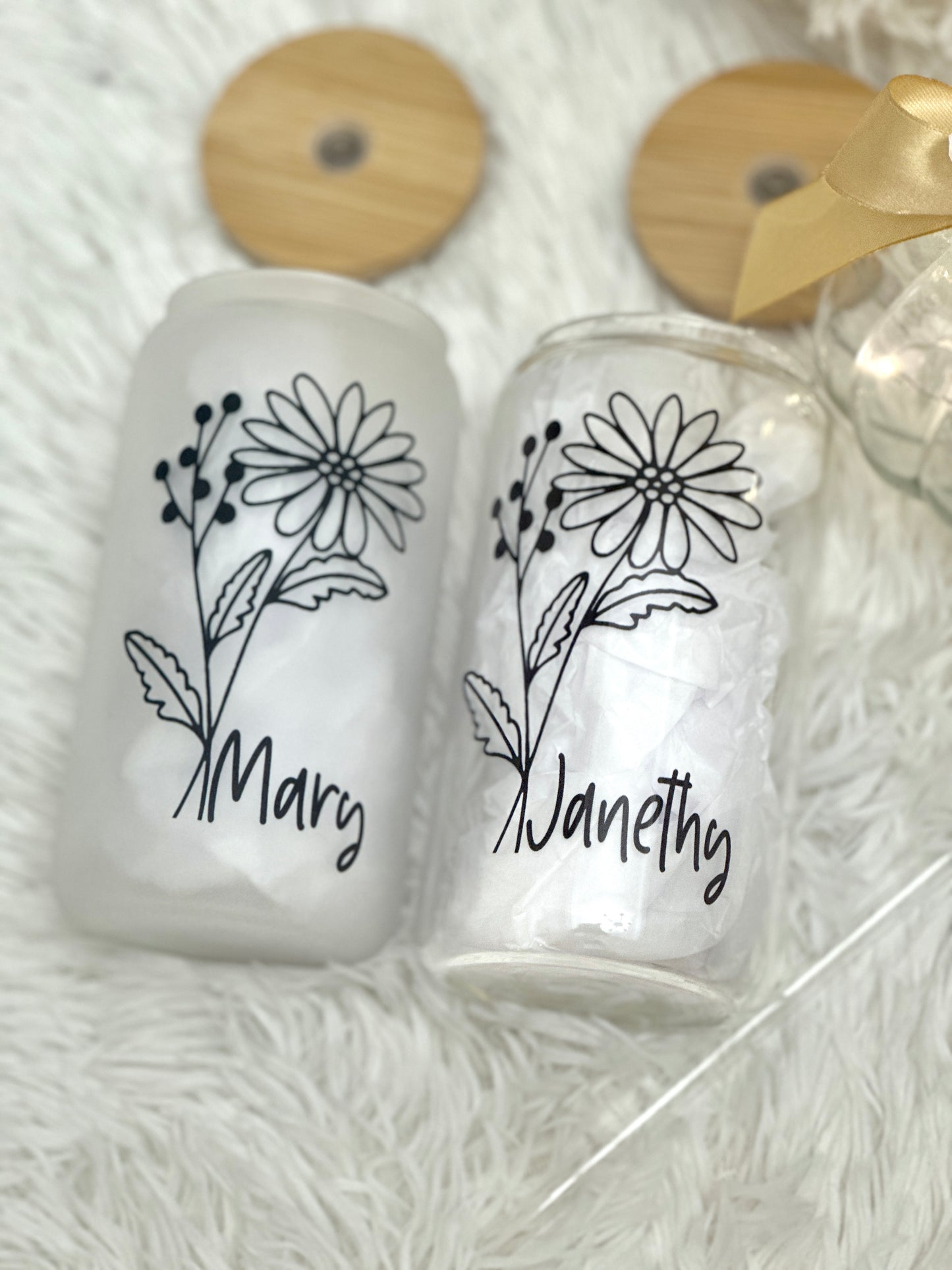Birthday flower, personalized gifts, custom can glass shape