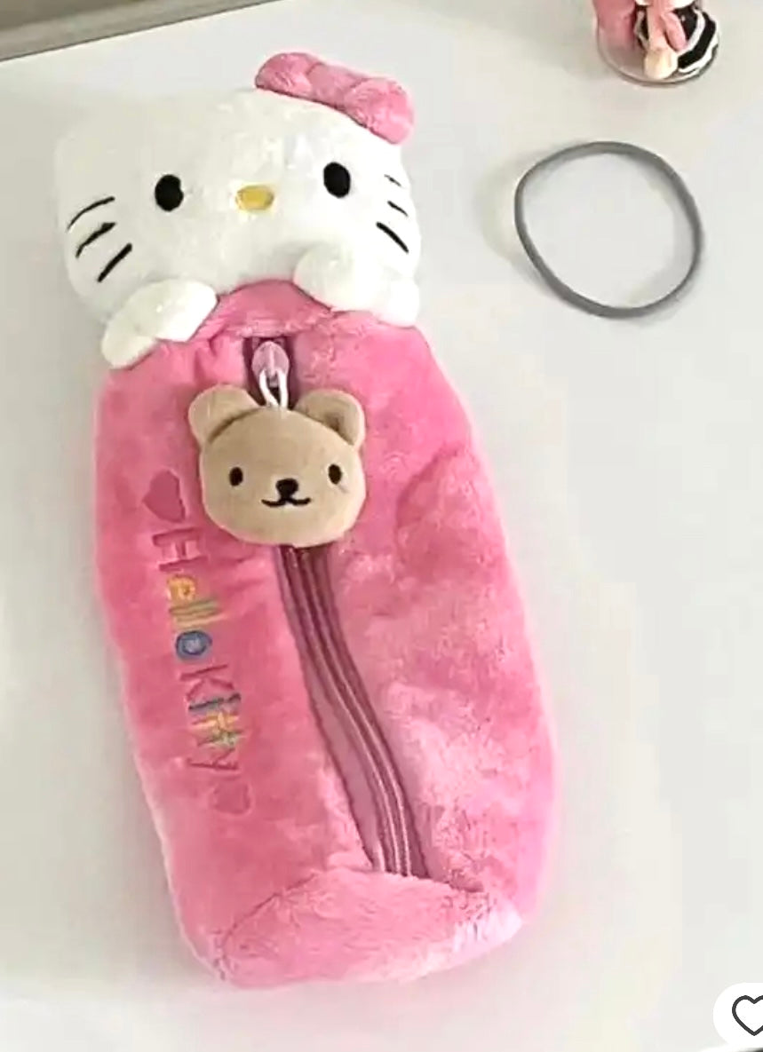 Kitty Pencil Pouch,Plush Pen Case Cute Kt Cat school pencil case, Cosmetic Bag, Girls Student Supplies Stationery, pencil case