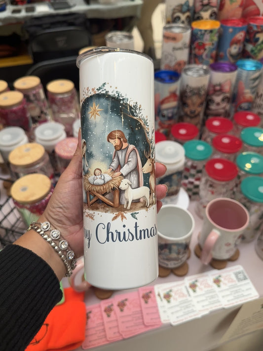 True Christmas story, Christmas tumblers , oh Holy night , Nativity scene, Christmas Day can glass, nativity scene tumblers