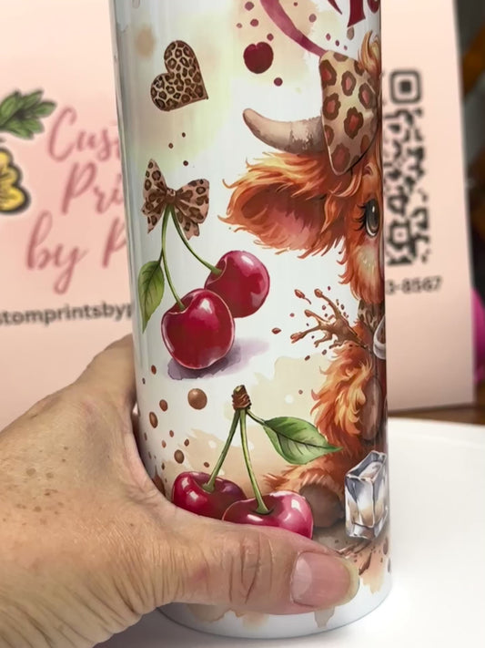 20oz Cartoon Tumbler – Add a Name | Cute Soda Theme Cup (Ready to Ship)20oz Skinny tumbler, cute highland cow soda tumbler, Iced coffe cup, Cute tumblers, Trendy cow cup